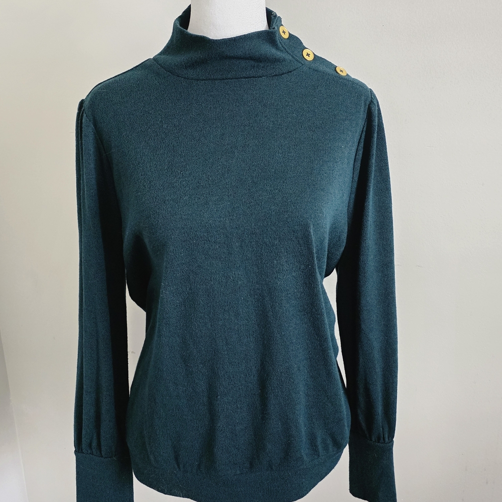 Banana Republic Teal Cowl Neck Sweater with Gold Buttons